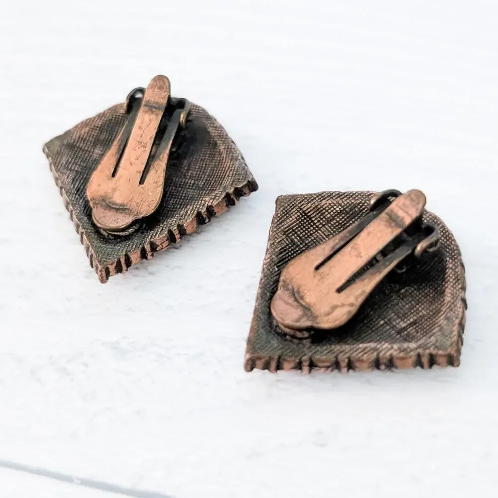 Vintage Clip On Earrings Dark Orange & Brownish Tones Statement 1 & 1/8